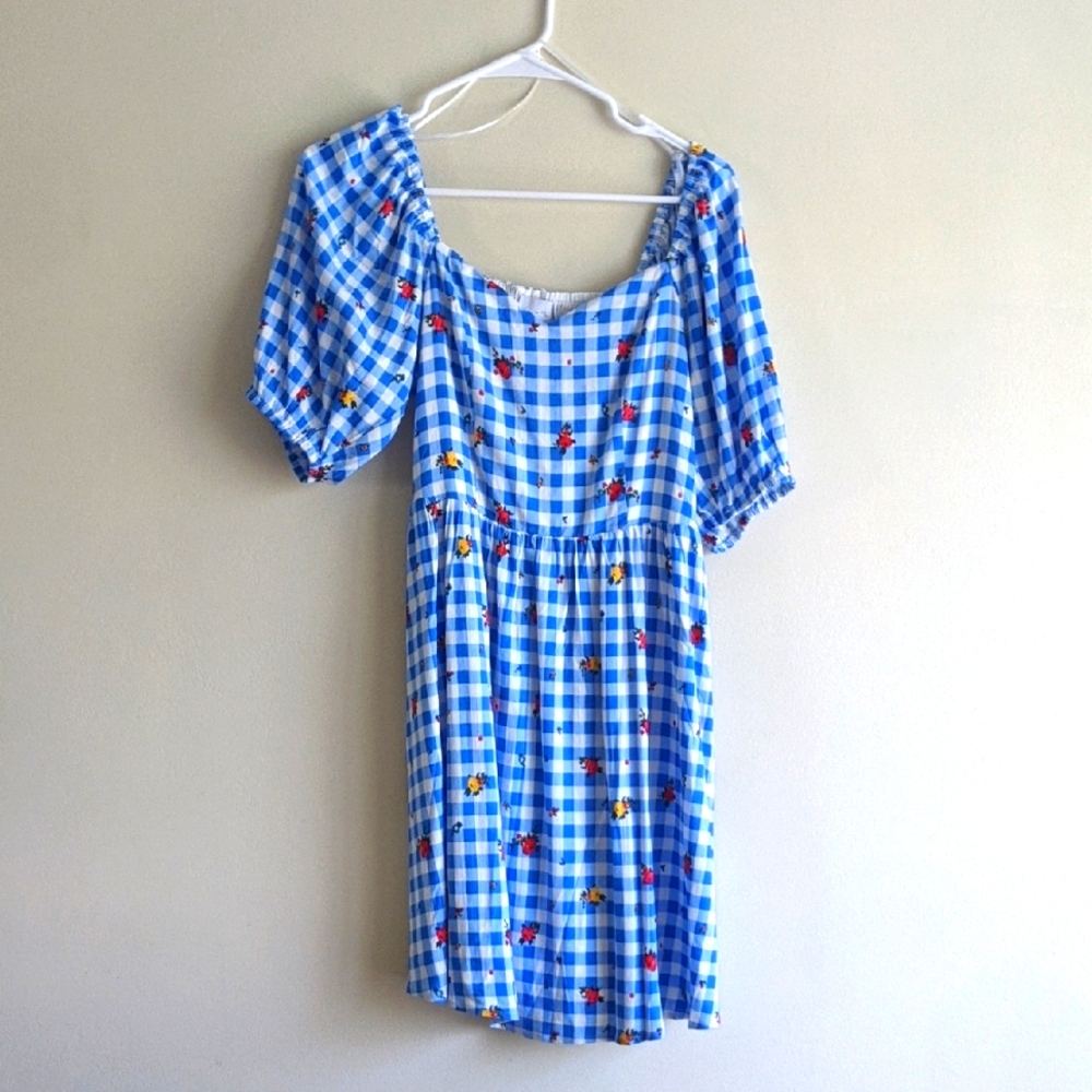 Sugarlips Blue Gingham Puff Sleeve Dress